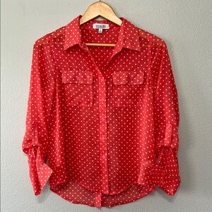 Active USA Women’s Orange polka dot Notched Collar Button‎ Down Shirt Small
